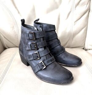 Roan by Bed Stu Womens Leather Boots Size 8 Disstressed Moto Biker Buckle Gray